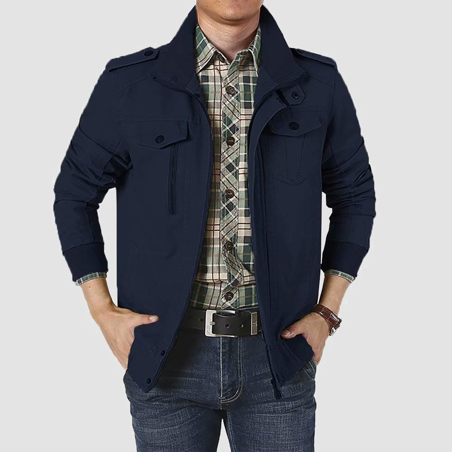 Men's Cotton Military Bomber Jacket - Lightweight Zip-Up