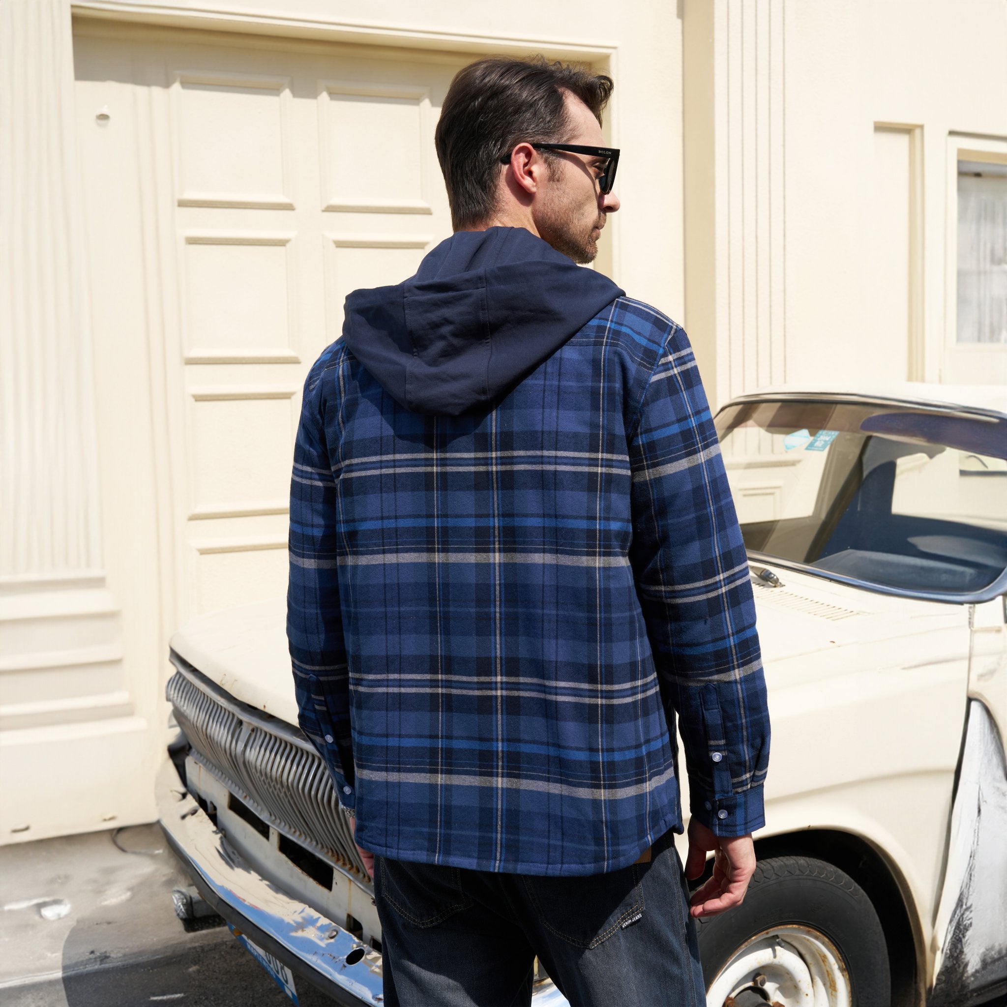 Men's Flannel Jacket with Removable Hood & 5 Pockets