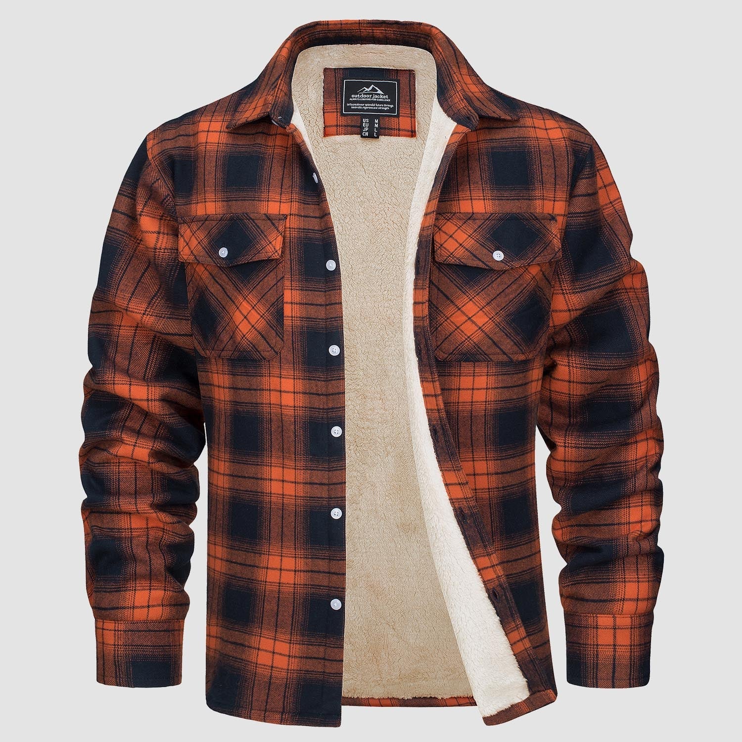 Men's Flannel Shirt Jacket - Fleece Lined Cotton Winter Coat