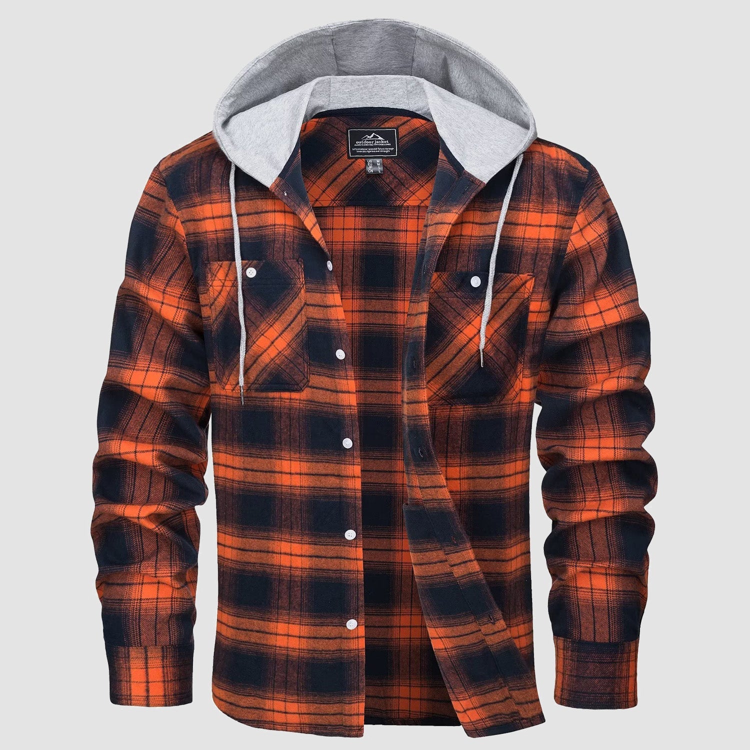 Men's Flannel Shirt Jacket with Hood - Long Sleeve Cotton Plaid Style