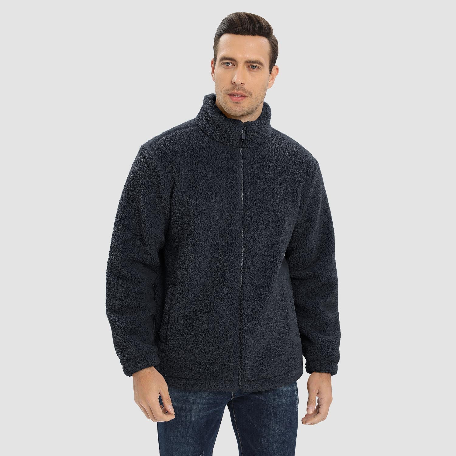Men's Fluffy Sherpa Fleece Jacket Full Zip Casual Winter Outwear