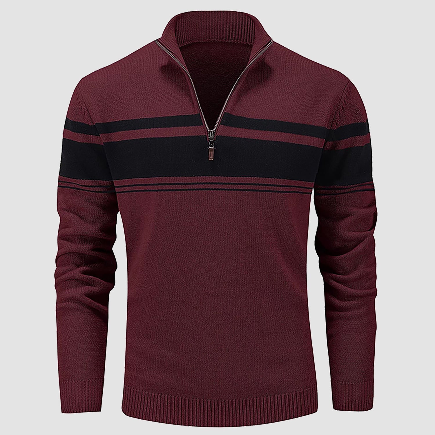 Men's Half Zipper Pullover Sweater Slim Fit Knitted Sweatshirt