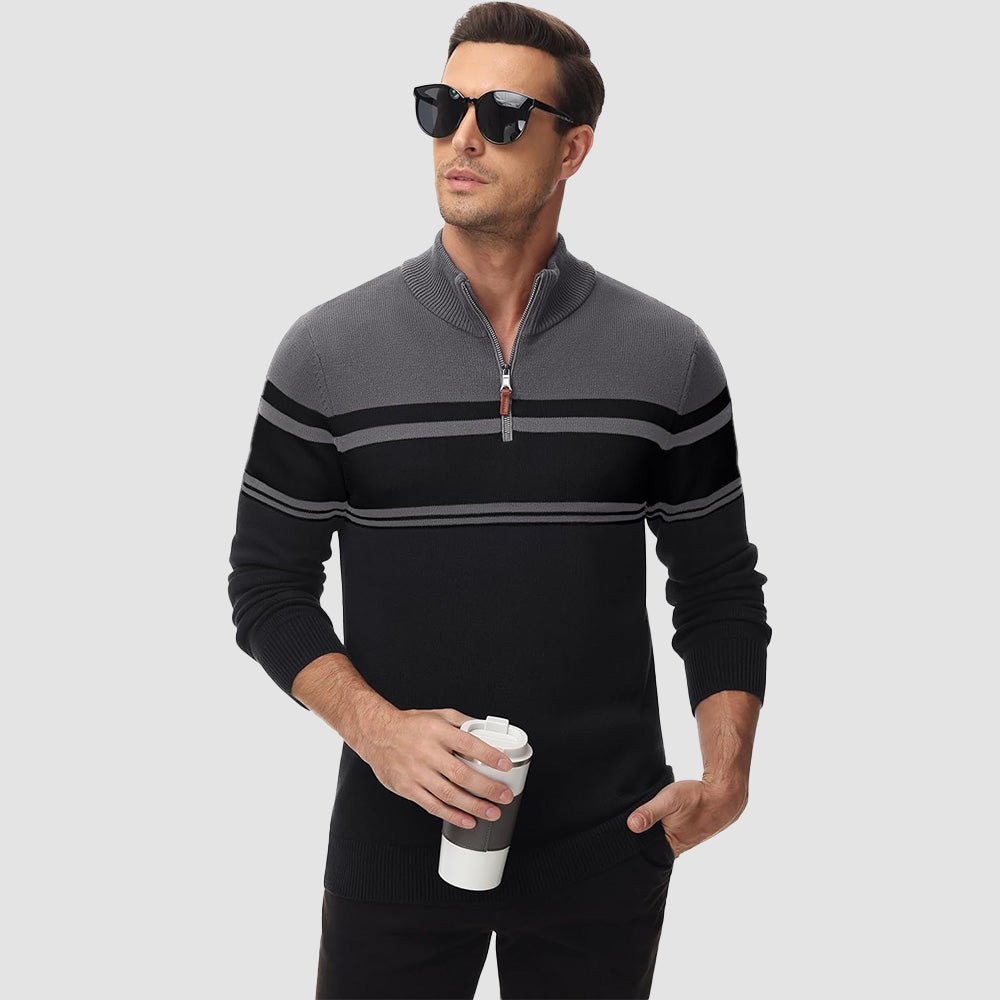 Men's Half Zipper Pullover Sweater Slim Fit Knitted Sweatshirt