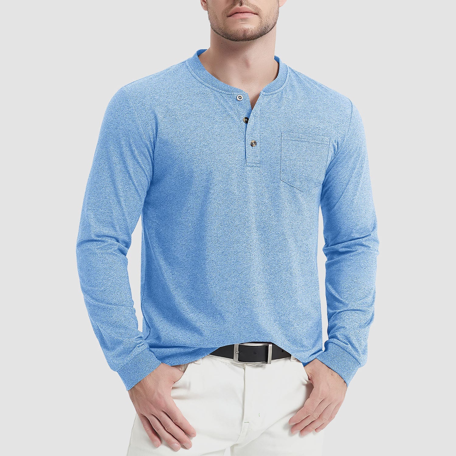Men's Henley Shirt Cotton Long Sleeve Shirts