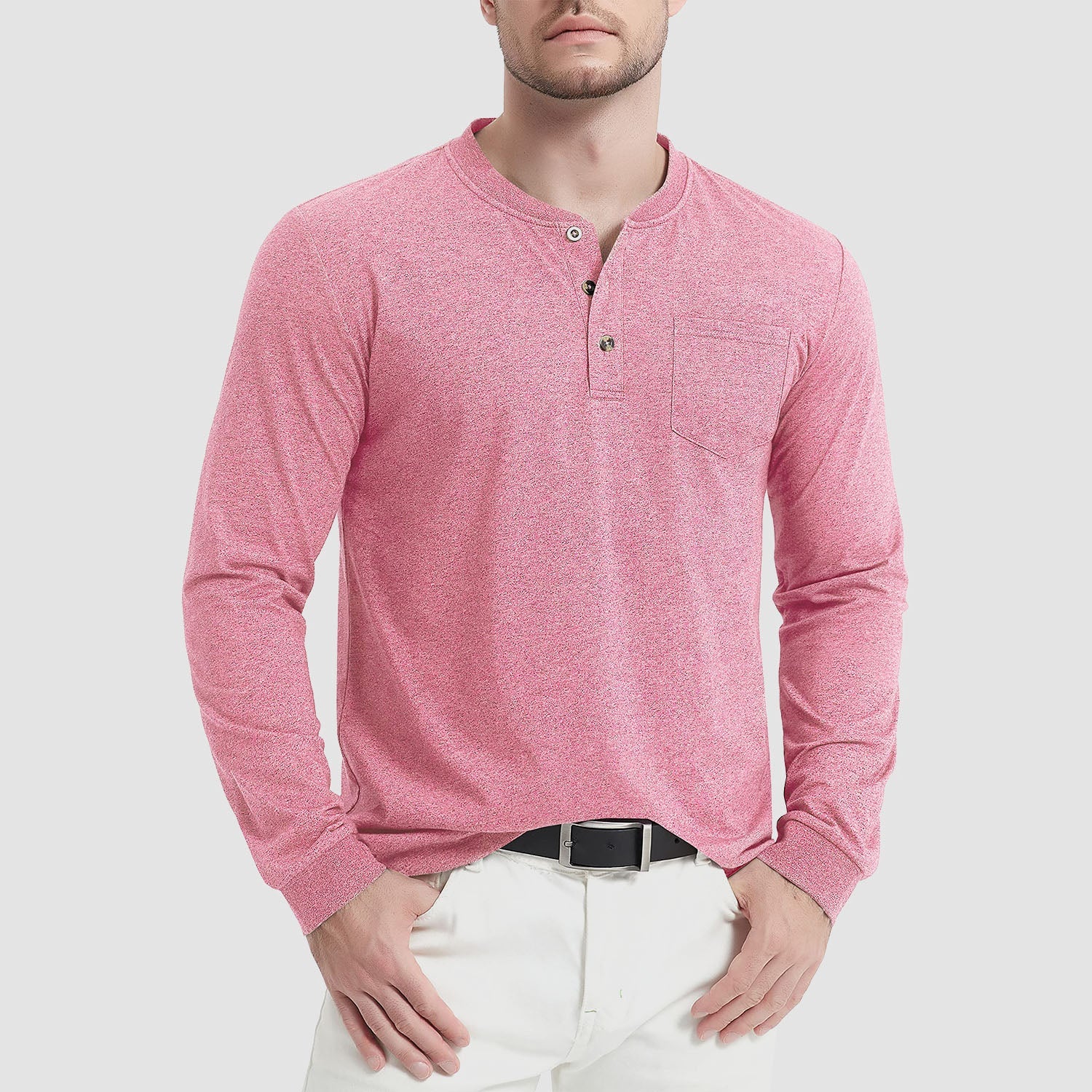 Men's Henley Shirt Cotton Long Sleeve Shirts