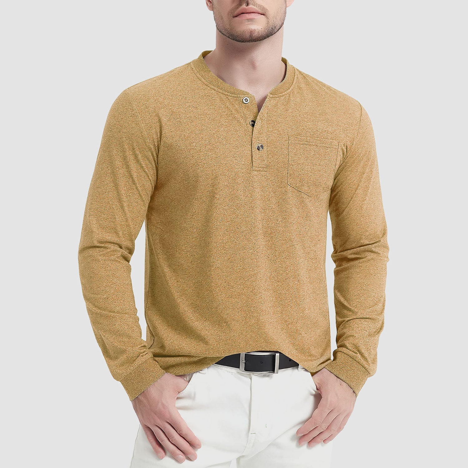 Men's Henley Shirt Cotton Long Sleeve Shirts