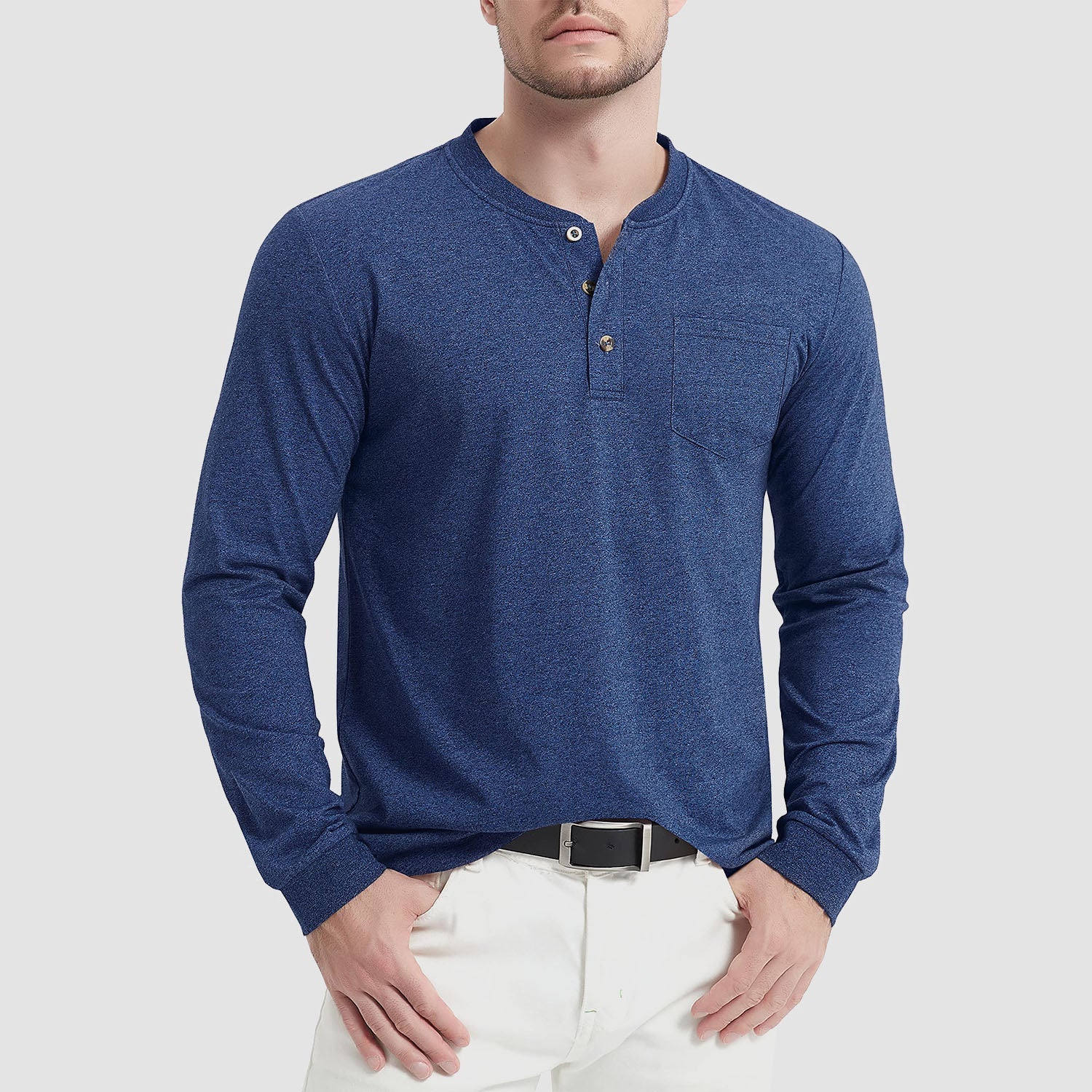 Men's Henley Shirt Cotton Long Sleeve Shirts