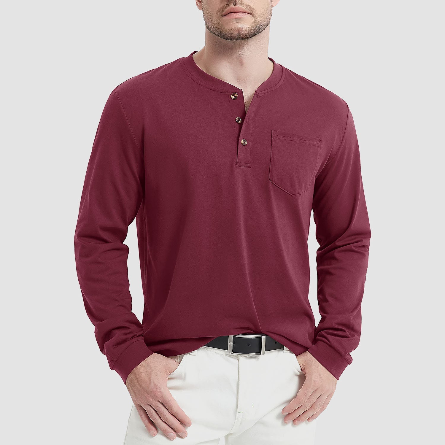 Men's Henley Shirt Cotton Long Sleeve Shirts