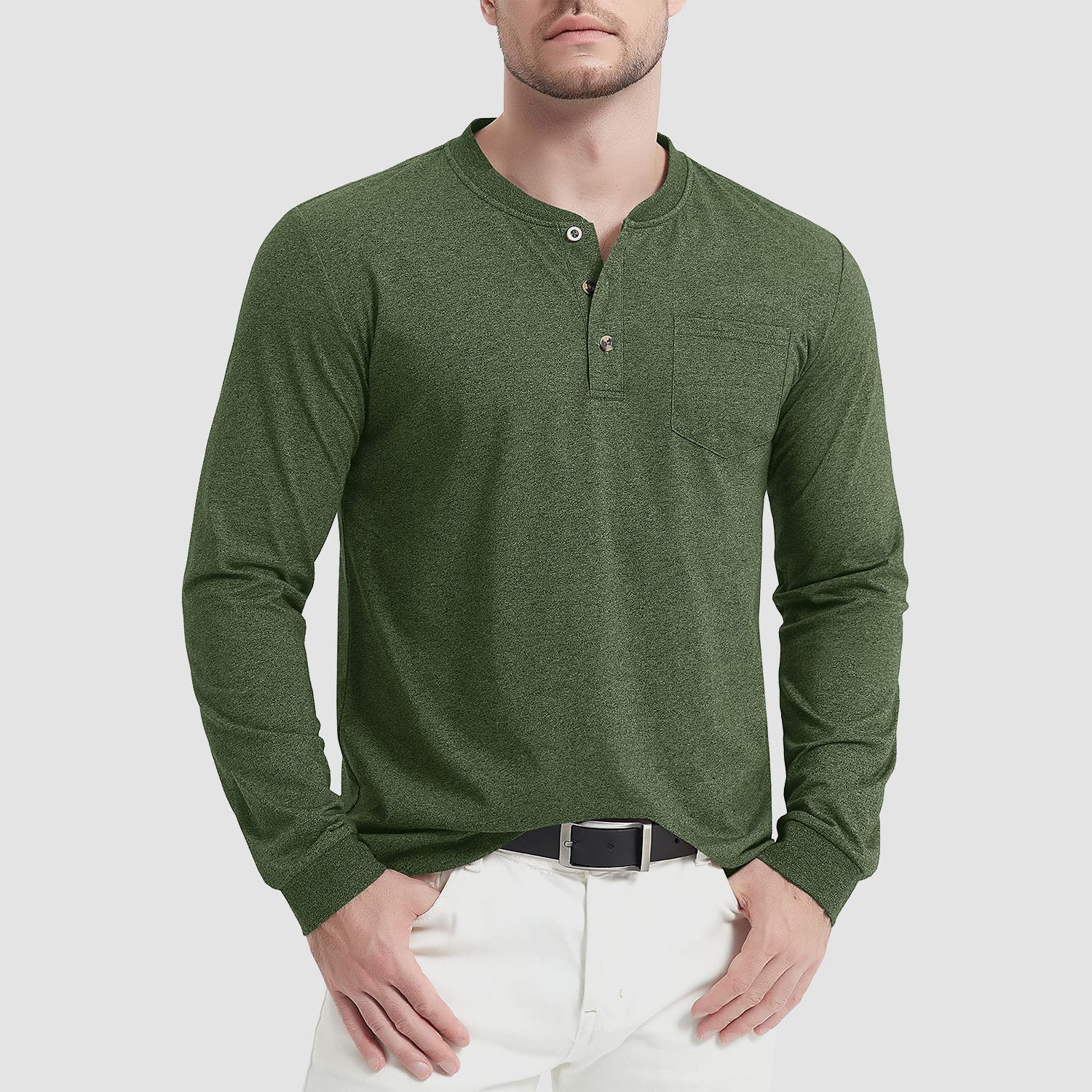 Men's Henley Shirt Cotton Long Sleeve Shirts