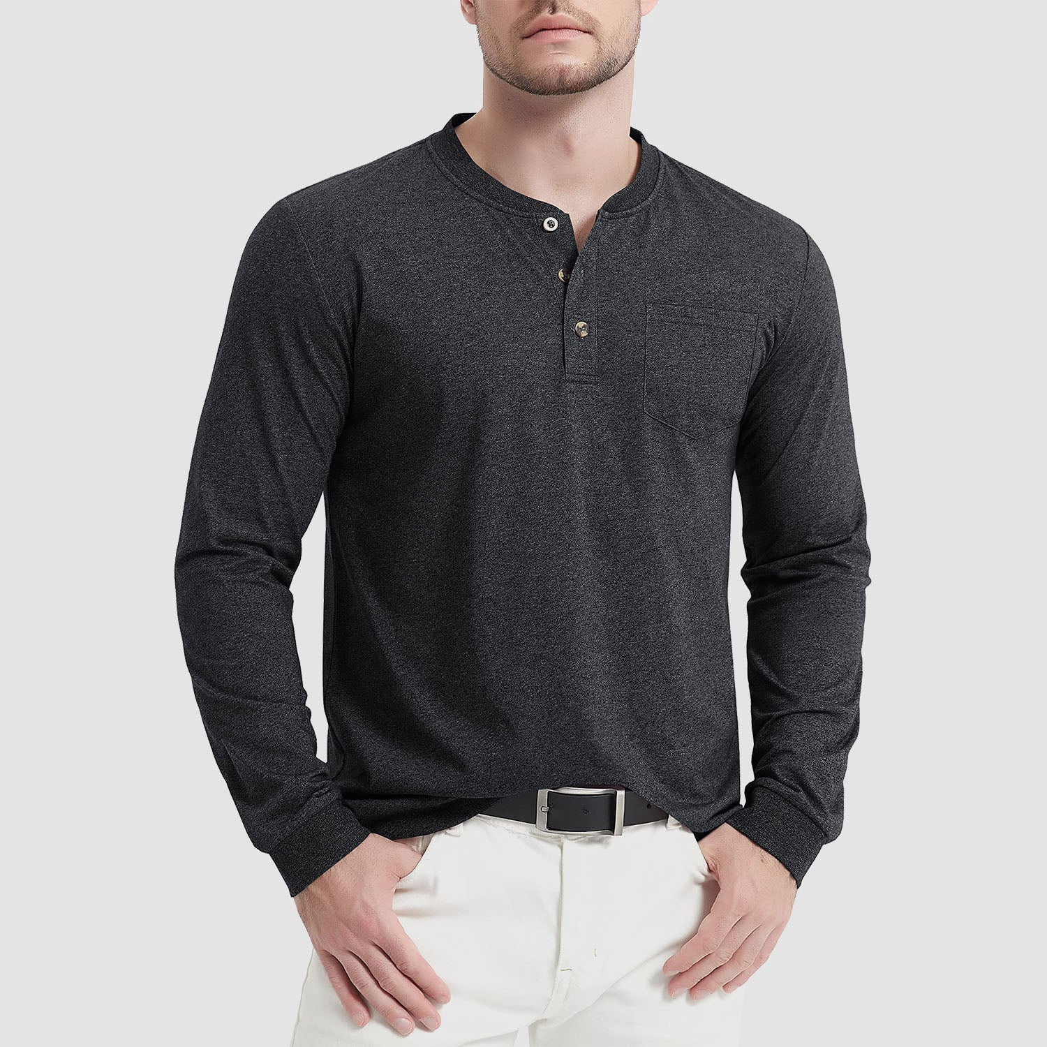 Men's Henley Shirt Cotton Long Sleeve Shirts