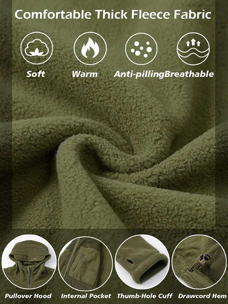 Men's Hunting Fleece Jacket Hiking Hunting Outdoor Fleece  Tactical Jacket Winter Warm Full Zip Military Hoodies Multi-Pockets