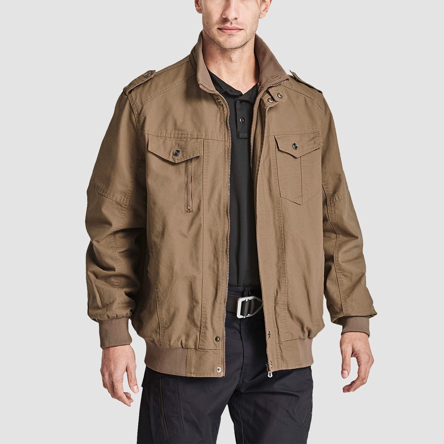 Men's Lightweight Cotton Cargo Jacket with Zip Pockets