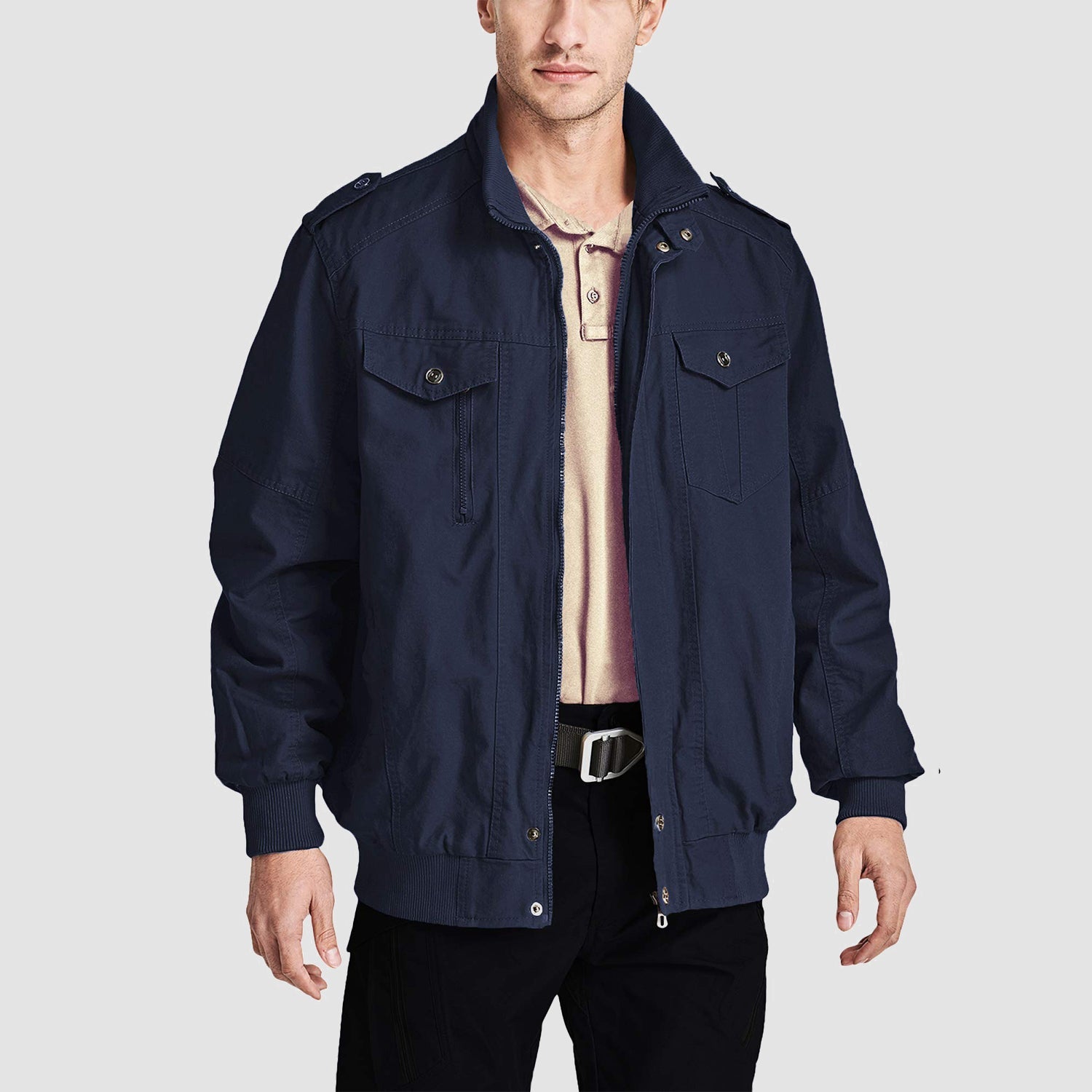 Men's Lightweight Cotton Cargo Jacket with Zip Pockets
