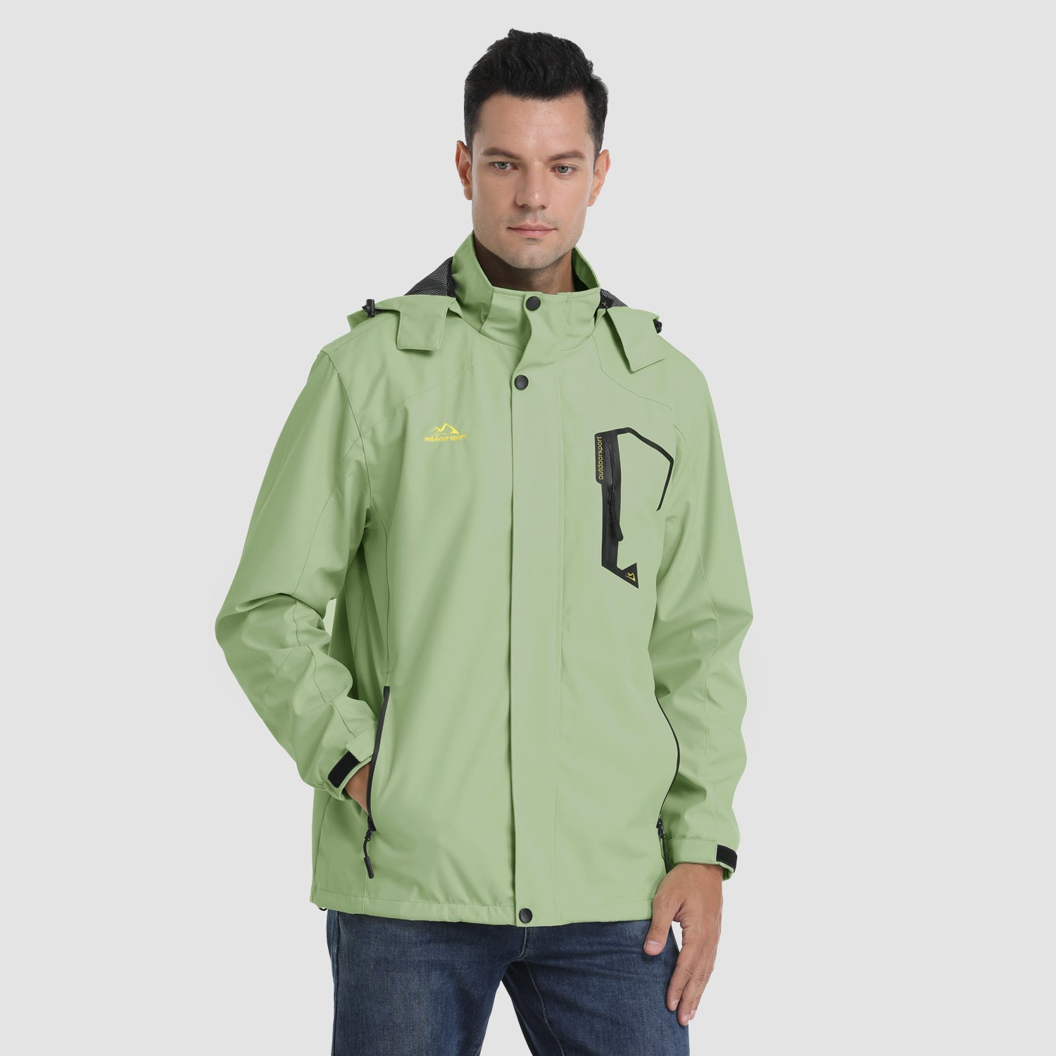 Men's Lightweight Rain Jacket with Detachable Hood for Hiking