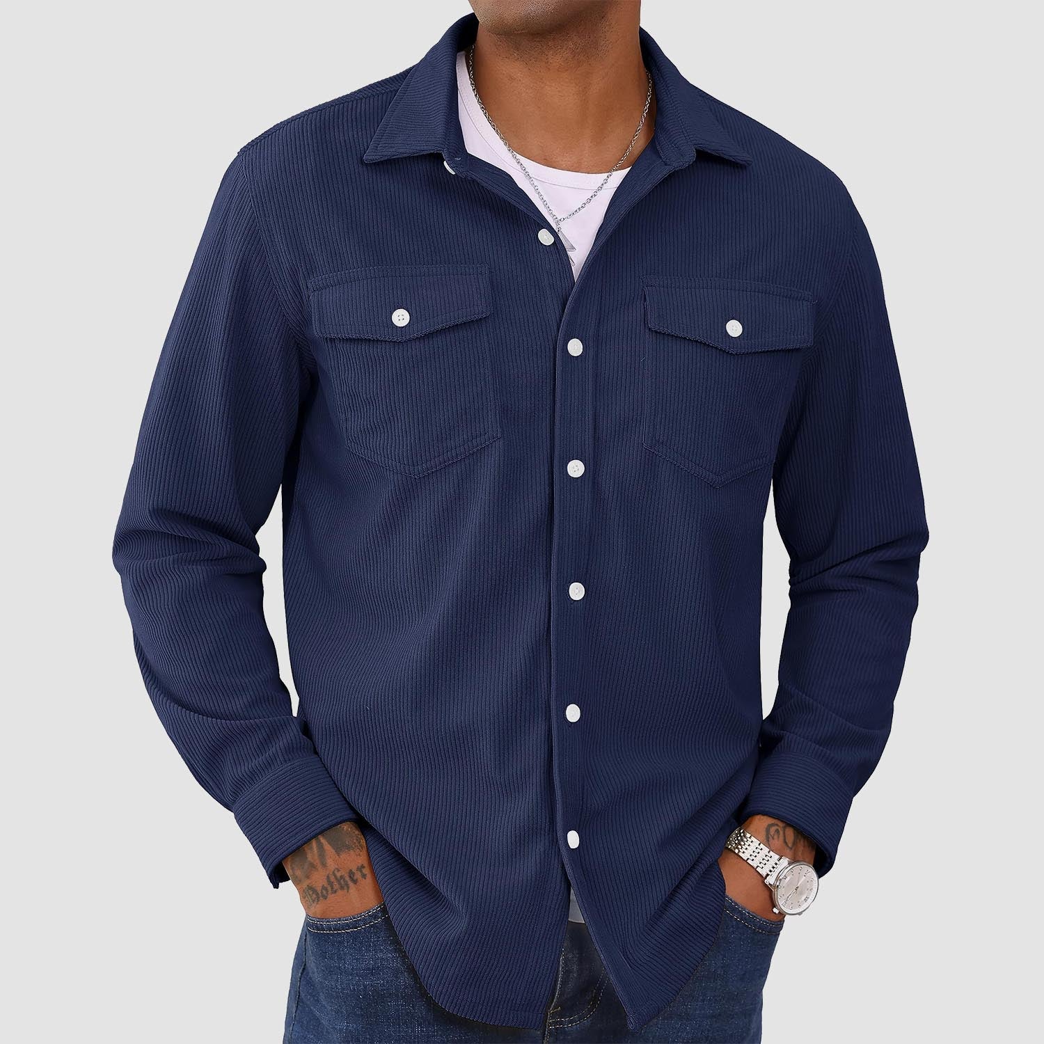 Men's Long Sleeve Corduroy Sun Protection Shirt