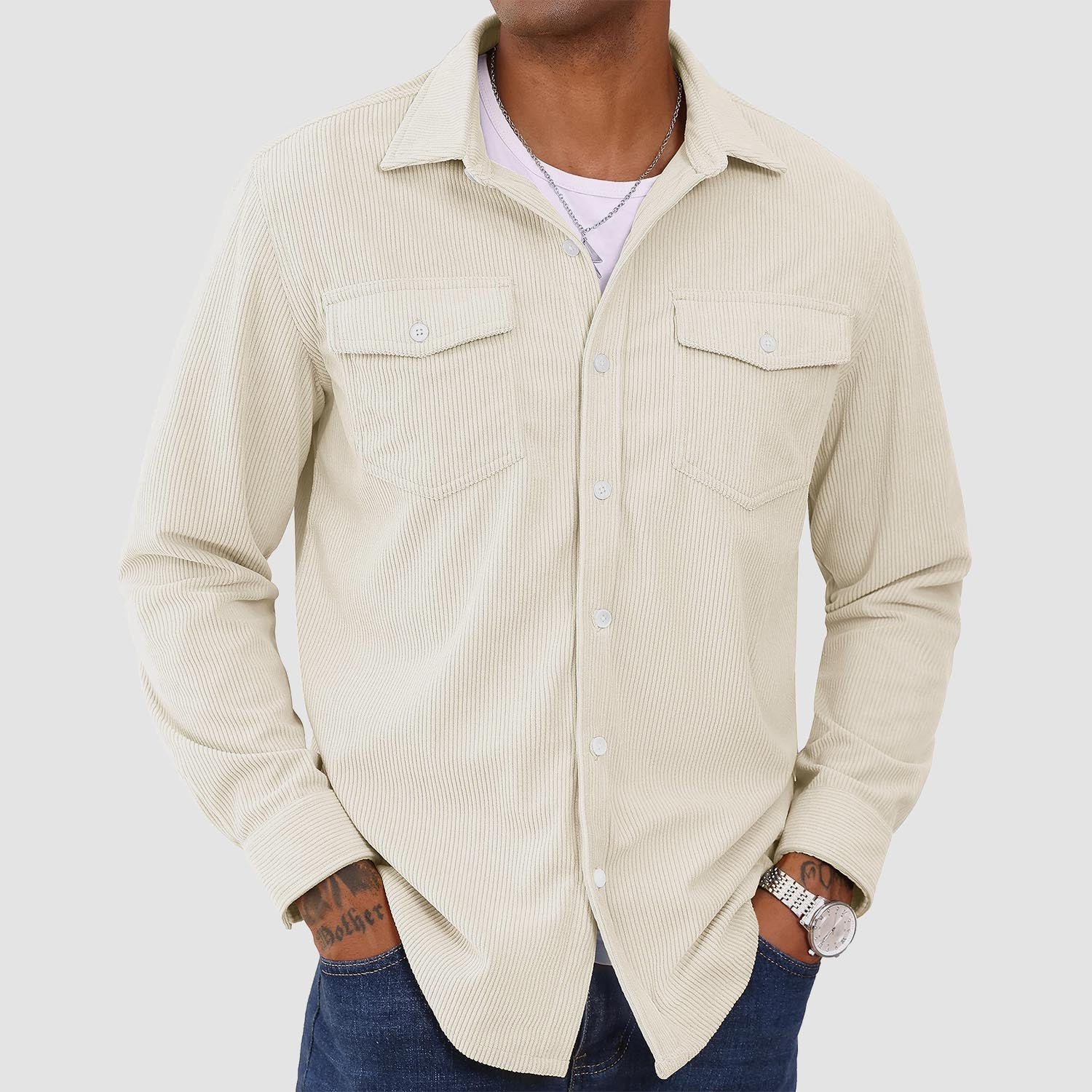 Men's Long Sleeve Corduroy Sun Protection Shirt