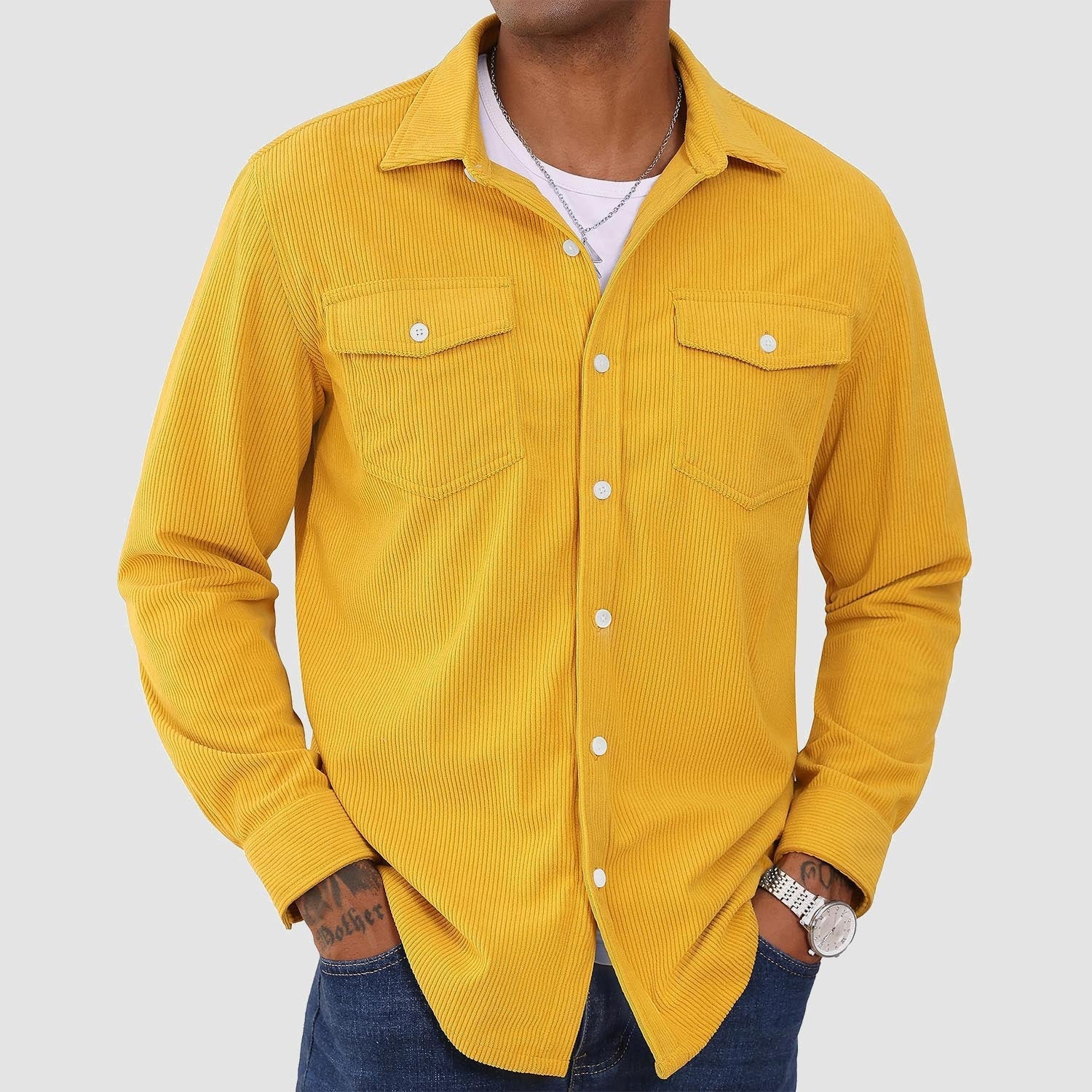 Men's Long Sleeve Corduroy Sun Protection Shirt