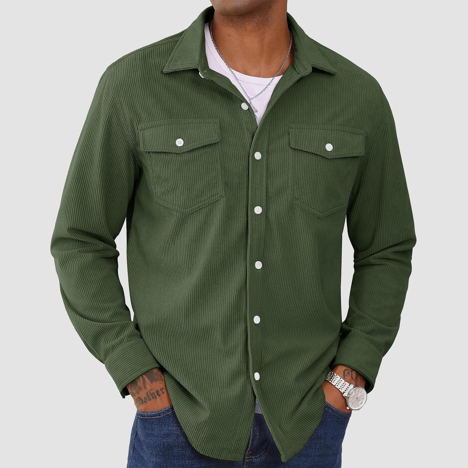 Men's Long Sleeve Corduroy Sun Protection Shirt