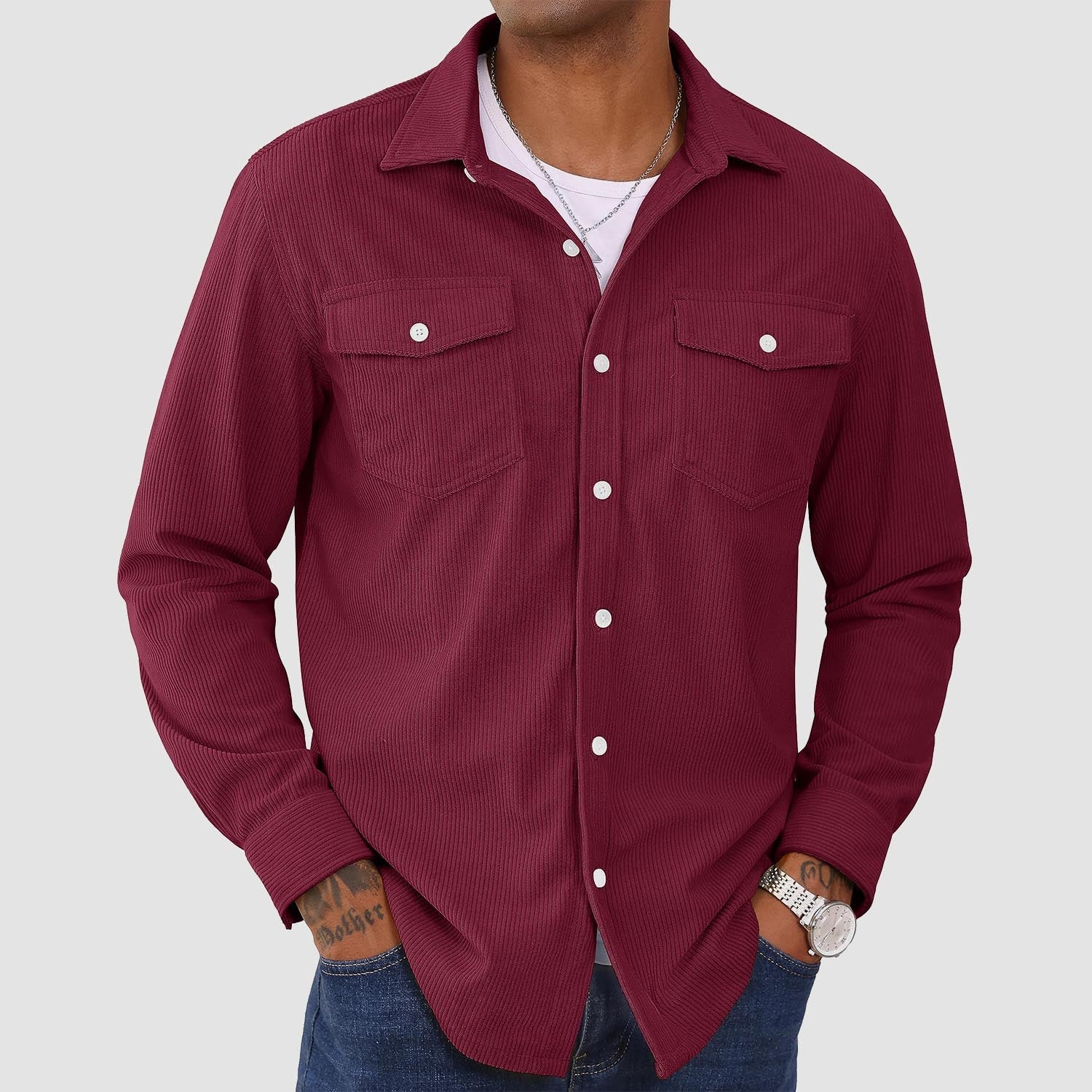 Men's Long Sleeve Corduroy Sun Protection Shirt