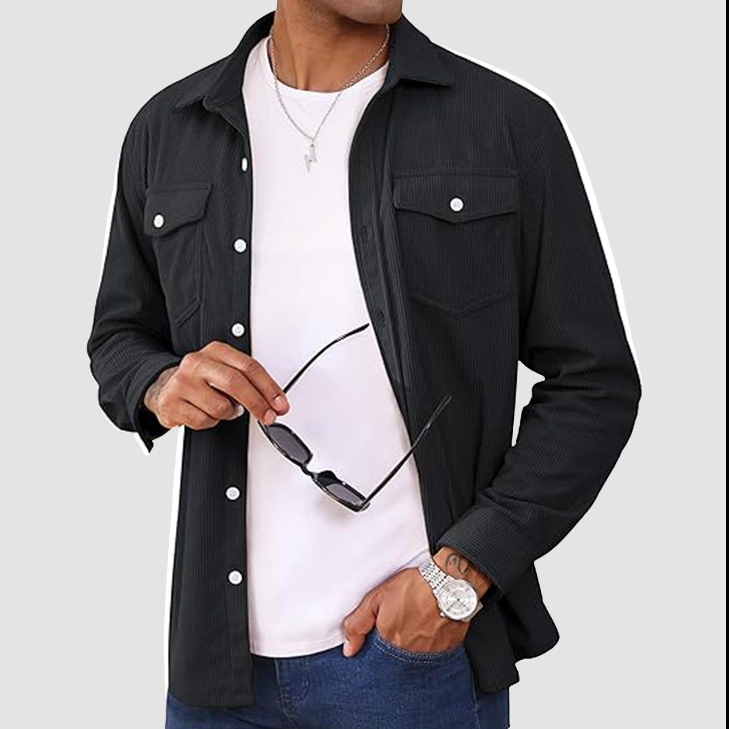 Men's Long Sleeve Corduroy Sun Protection Shirt