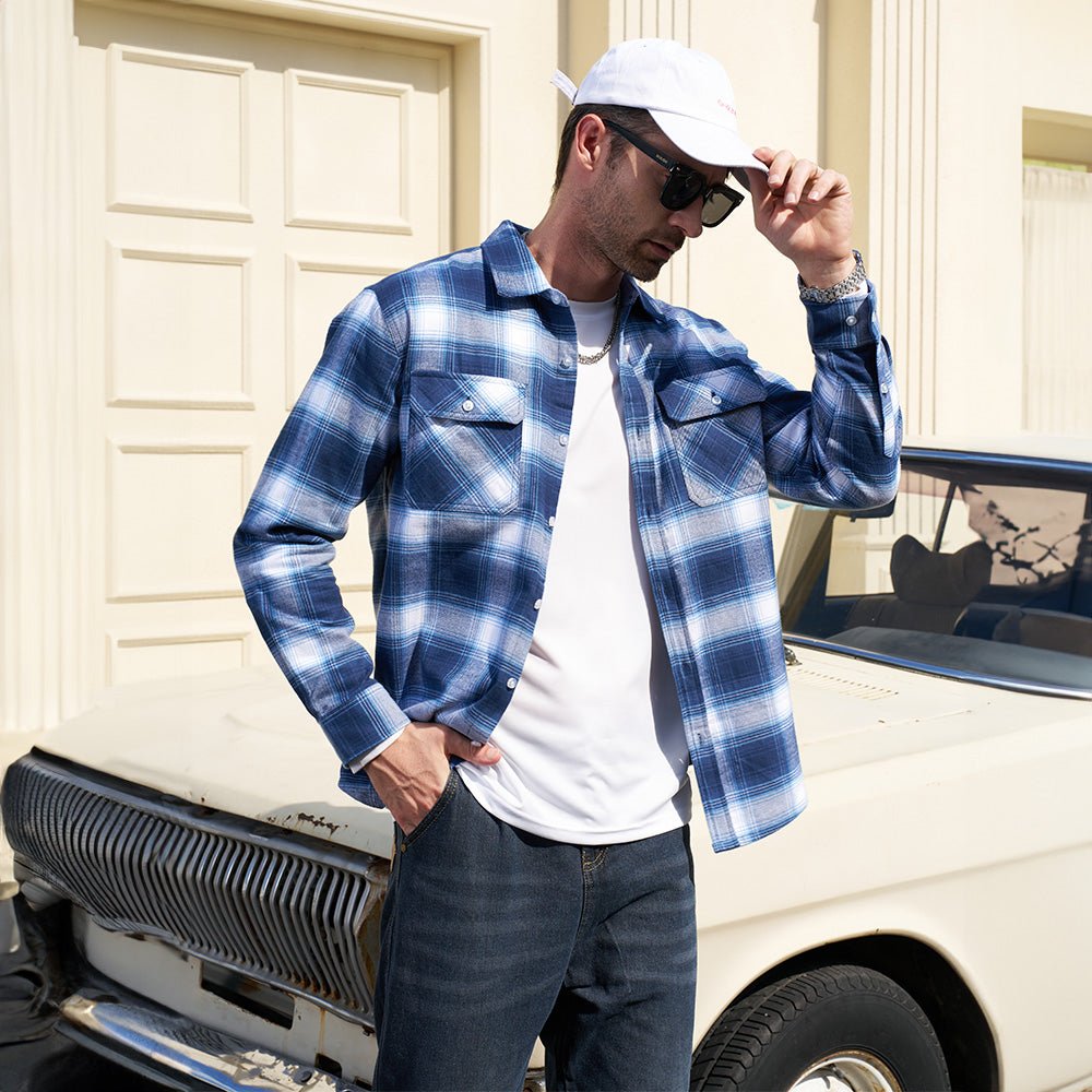 Men's Long Sleeve Cotton Plaid Flannel Shirt