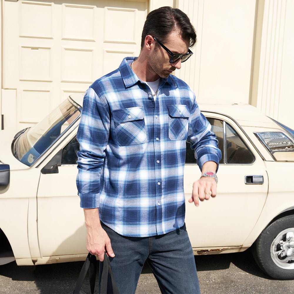 Men's Long Sleeve Cotton Plaid Flannel Shirt
