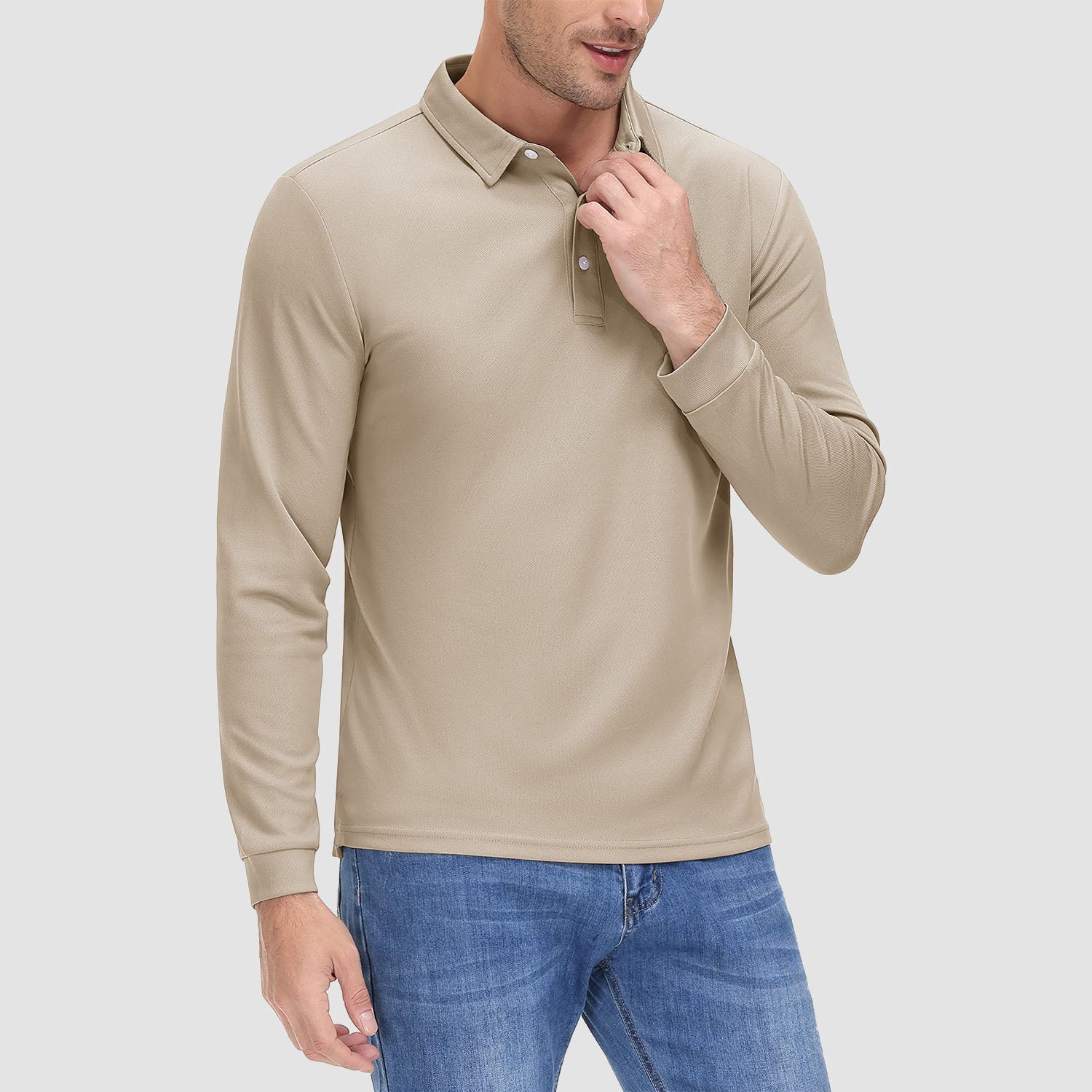 Men's Long Sleeve Quick-Dry Polo Shirt UPF Sun Protection