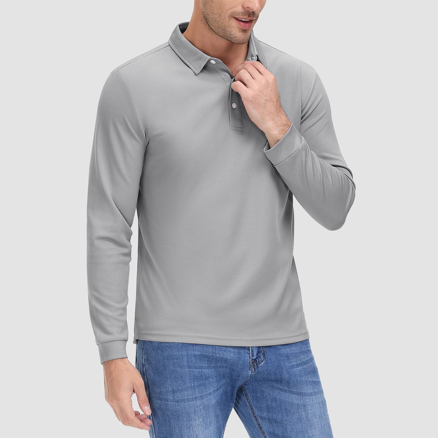 Men's Long Sleeve Quick-Dry Polo Shirt UPF Sun Protection