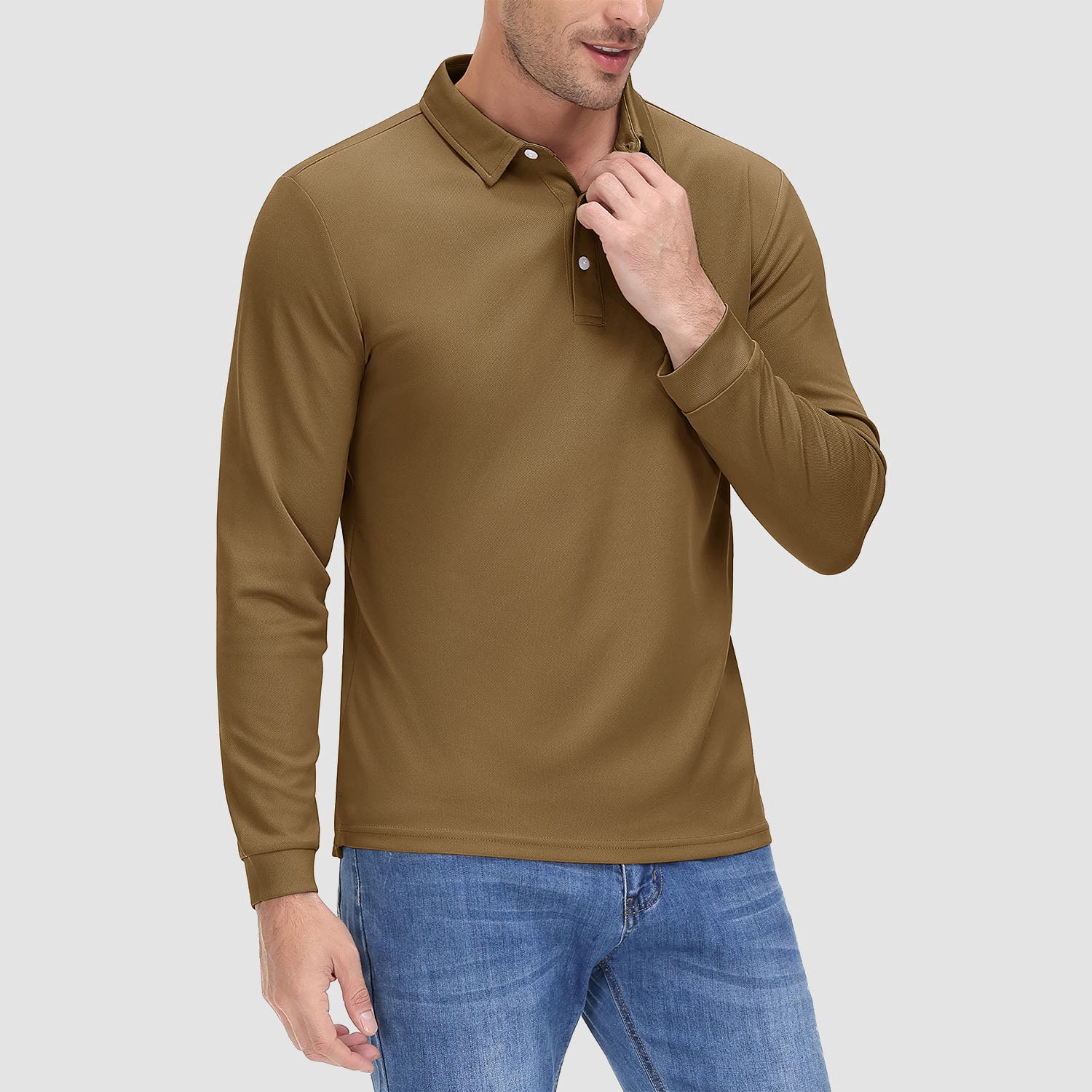Men's Long Sleeve Quick-Dry Polo Shirt UPF Sun Protection