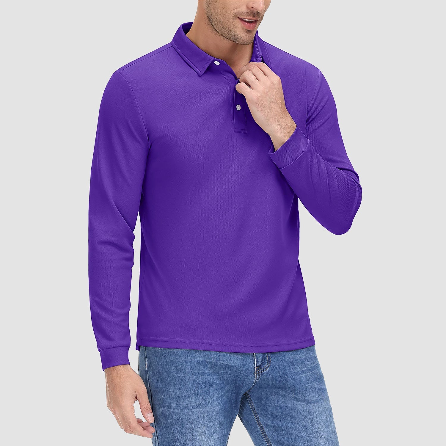 Men's Long Sleeve Quick-Dry Polo Shirt UPF Sun Protection