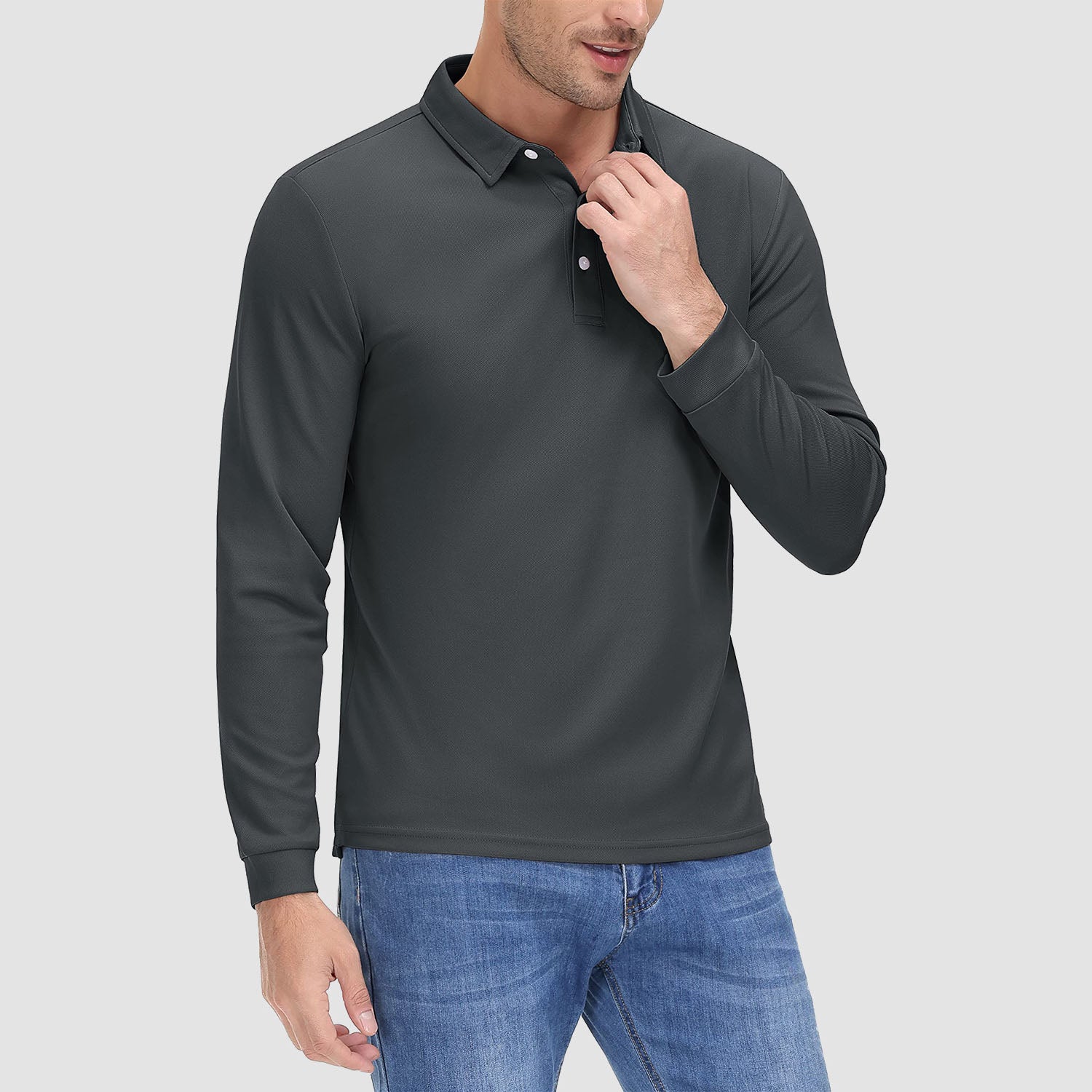Men's Long Sleeve Quick-Dry Polo Shirt UPF Sun Protection
