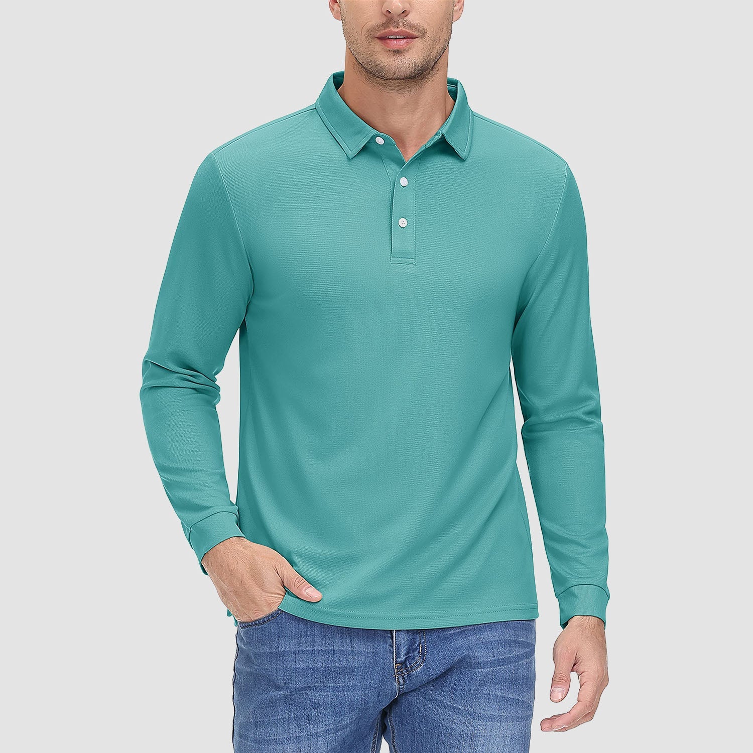 Men's Long Sleeve Quick-Dry Polo Shirt UPF Sun Protection
