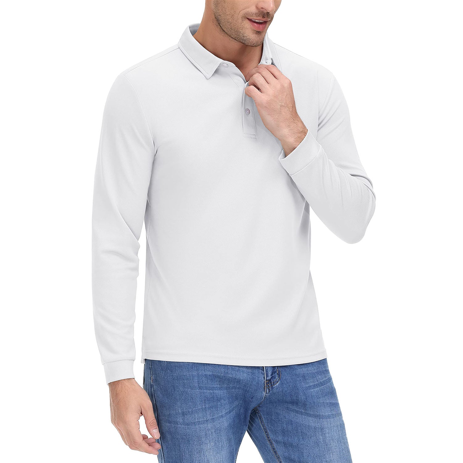 Men's Long Sleeve Quick-Dry Polo Shirt UPF Sun Protection