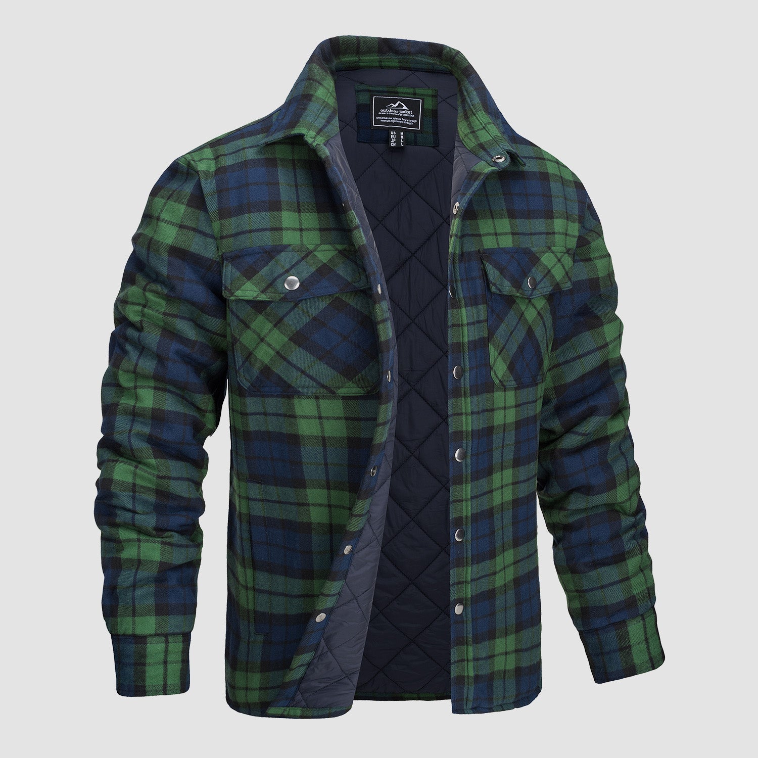 Men's Quilted Flannel Jacket - Warm Winter Padded Shirt