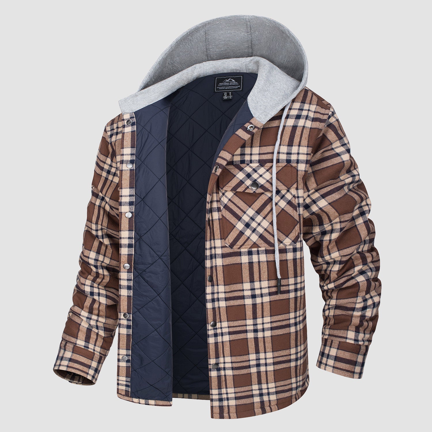 Men's Quilted Flannel Jacket with Hood – Warm & Casual