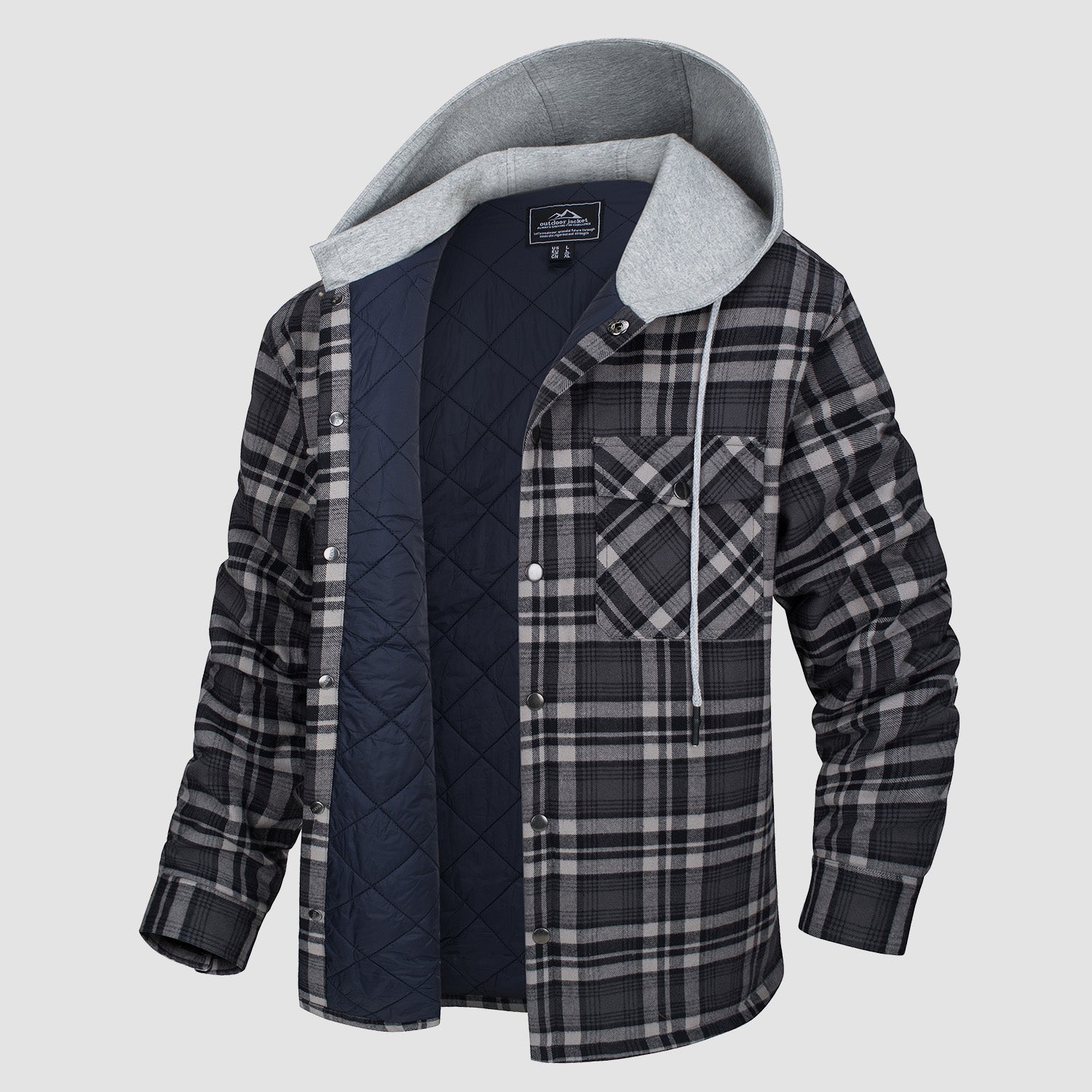 Men's Quilted Flannel Jacket with Hood – Warm & Casual