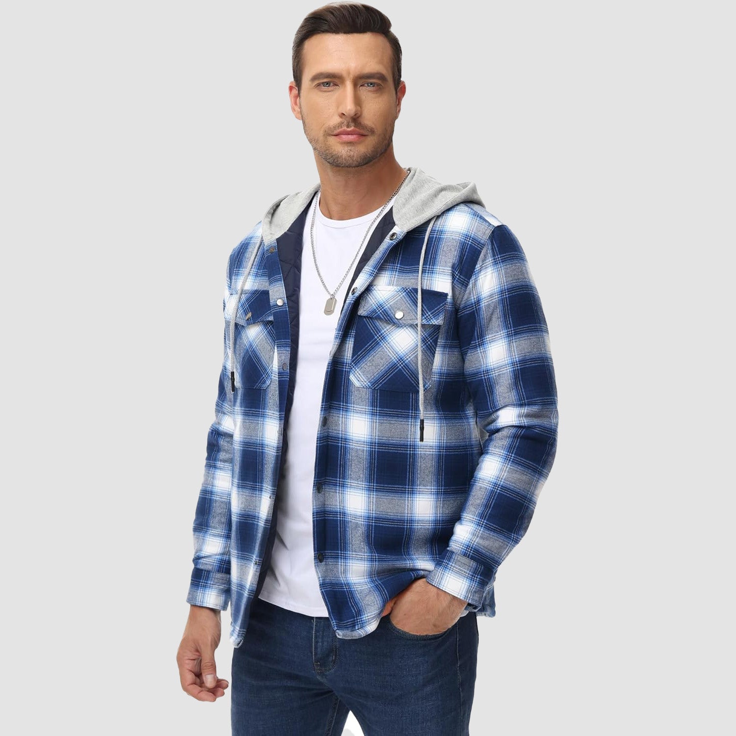 Men's Quilted Flannel Jacket with Hood – Warm & Casual