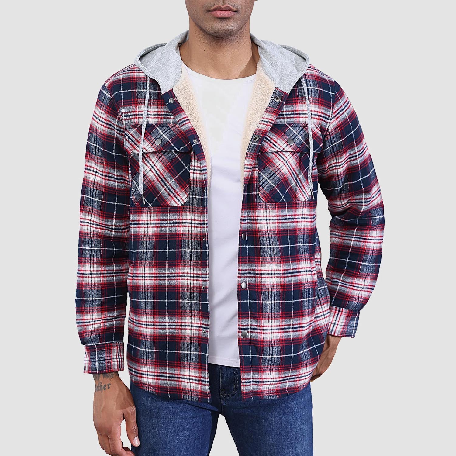 Men’s Sherpa-Lined Flannel Hoodies – Plaid Winter Jackets