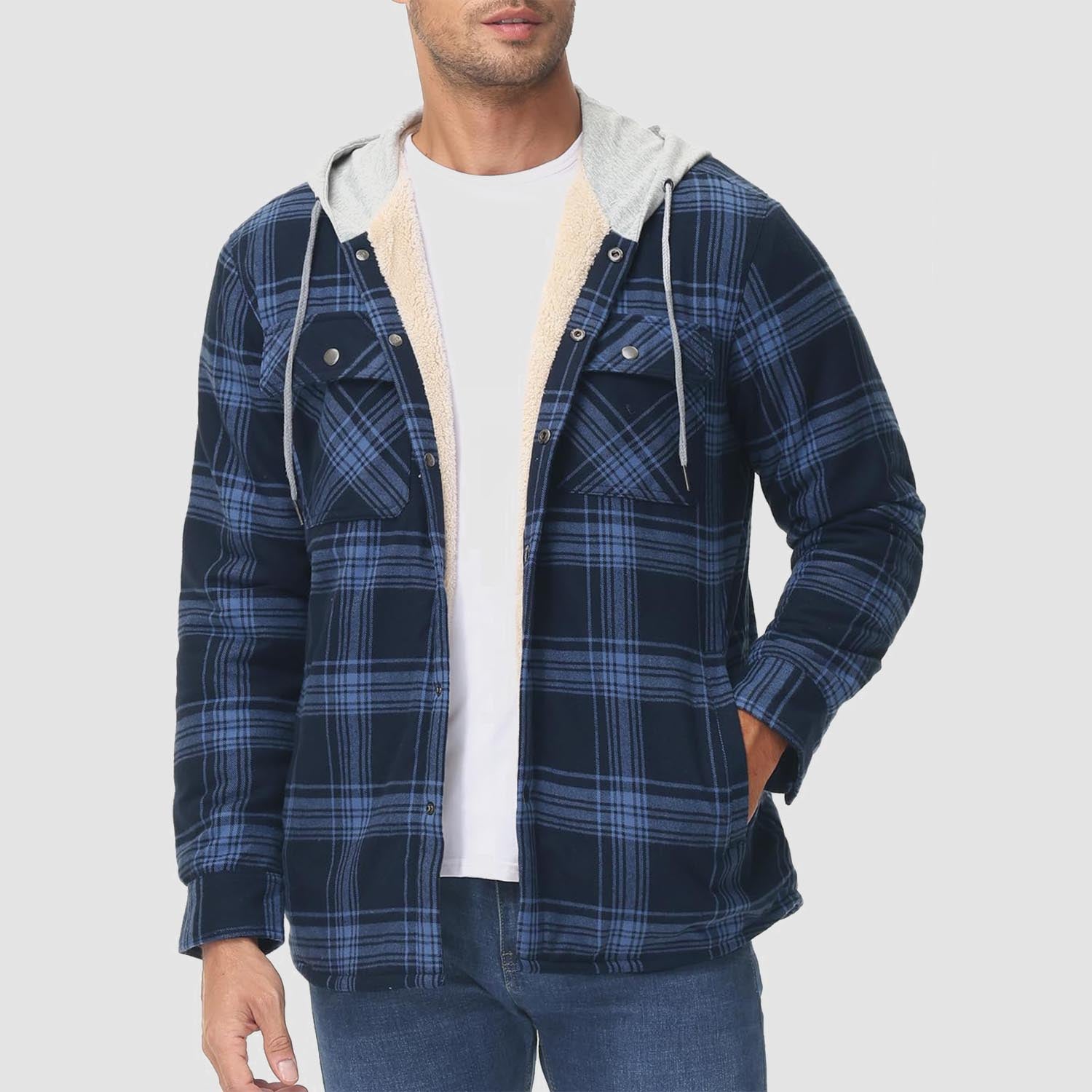 Men’s Sherpa-Lined Flannel Hoodies – Plaid Winter Jackets