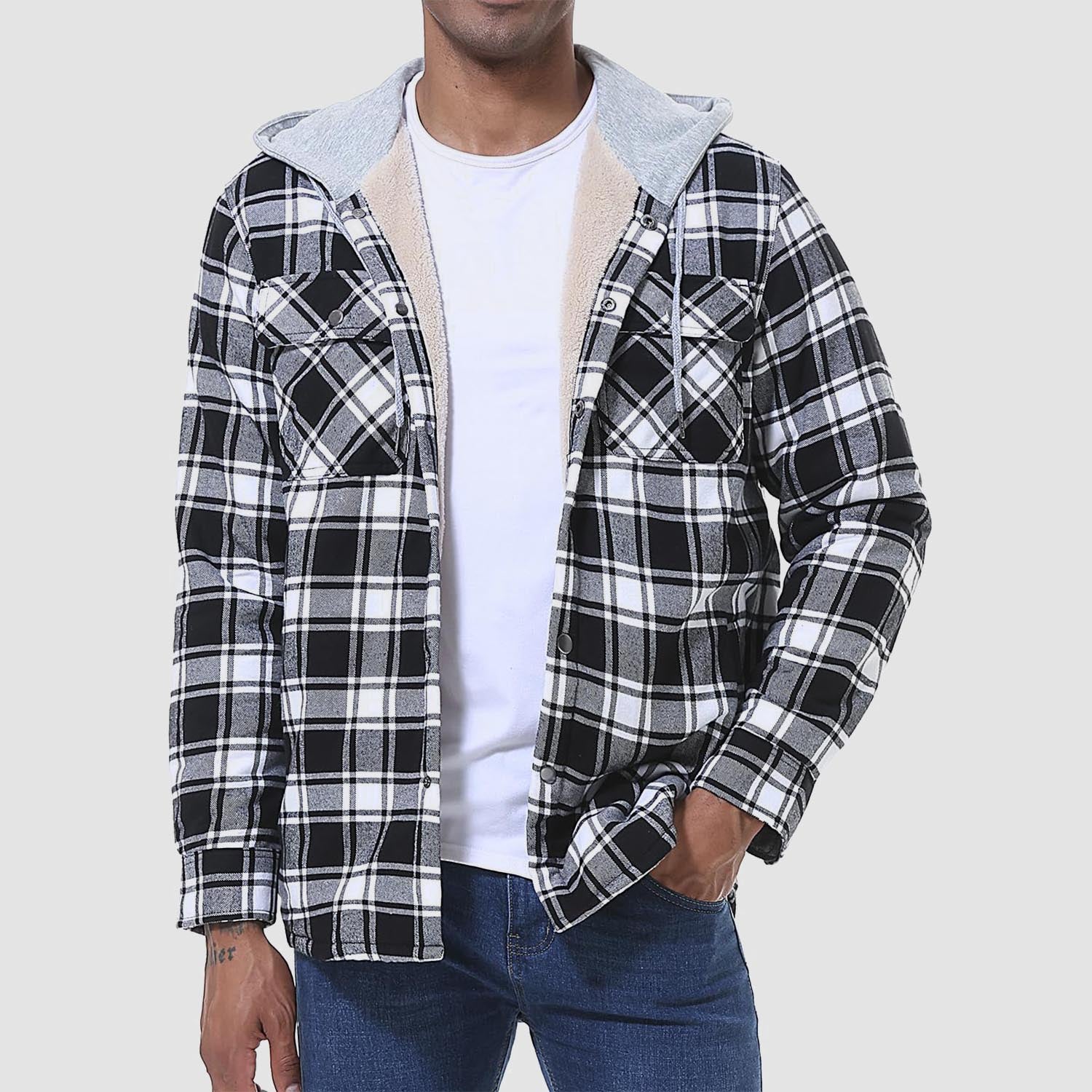 Men’s Sherpa-Lined Flannel Hoodies – Plaid Winter Jackets