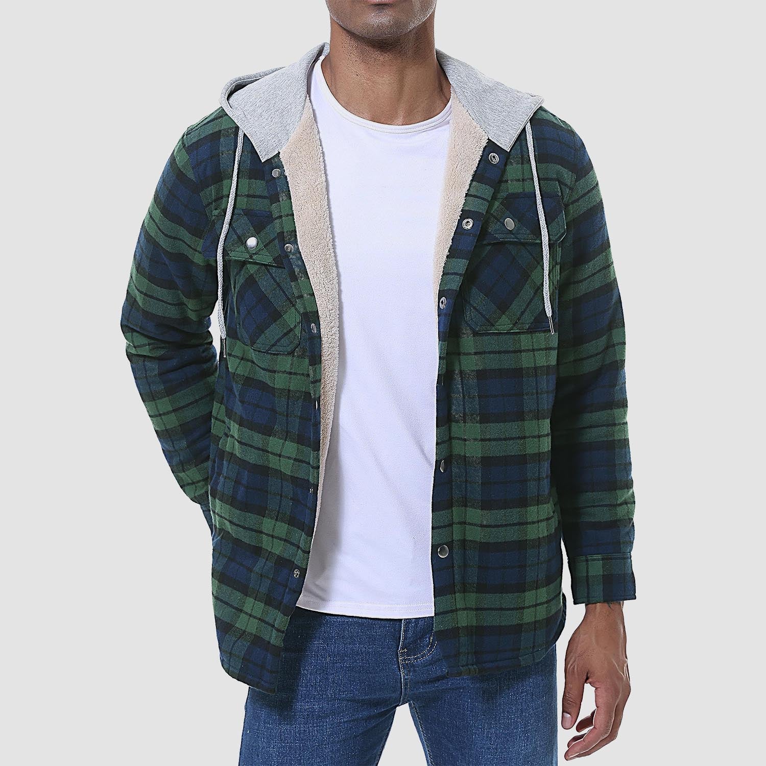 Men’s Sherpa-Lined Flannel Hoodies – Plaid Winter Jackets