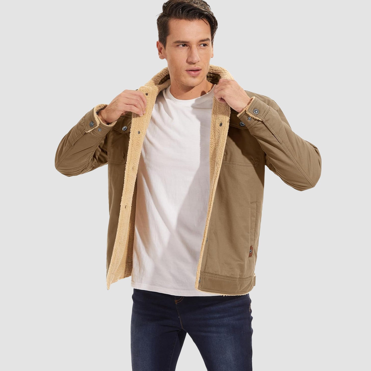 Men's Sherpa Lined Jacket with Multi Pockets