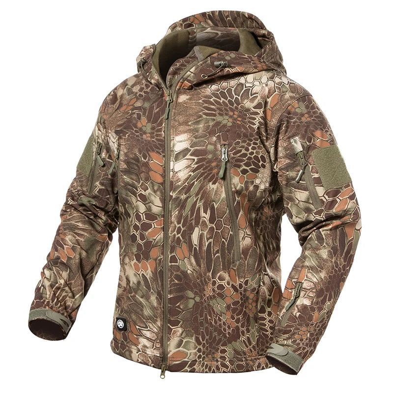 Men's Soft Shell Camouflage Tactical Jacket Men Waterproof Fleece Lined Coat Hooded Outdoor Hiking Hunting Clothes