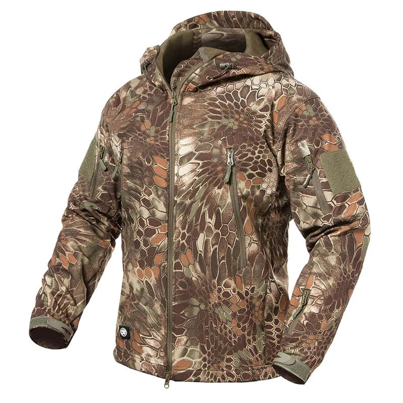Men's Soft Shell Camouflage Tactical Jacket Men Waterproof Fleece Lined Coat Hooded Outdoor Hiking Hunting Clothes