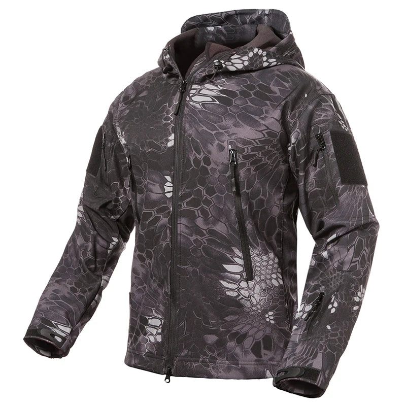 Men's Soft Shell Camouflage Tactical Jacket Men Waterproof Fleece Lined Coat Hooded Outdoor Hiking Hunting Clothes