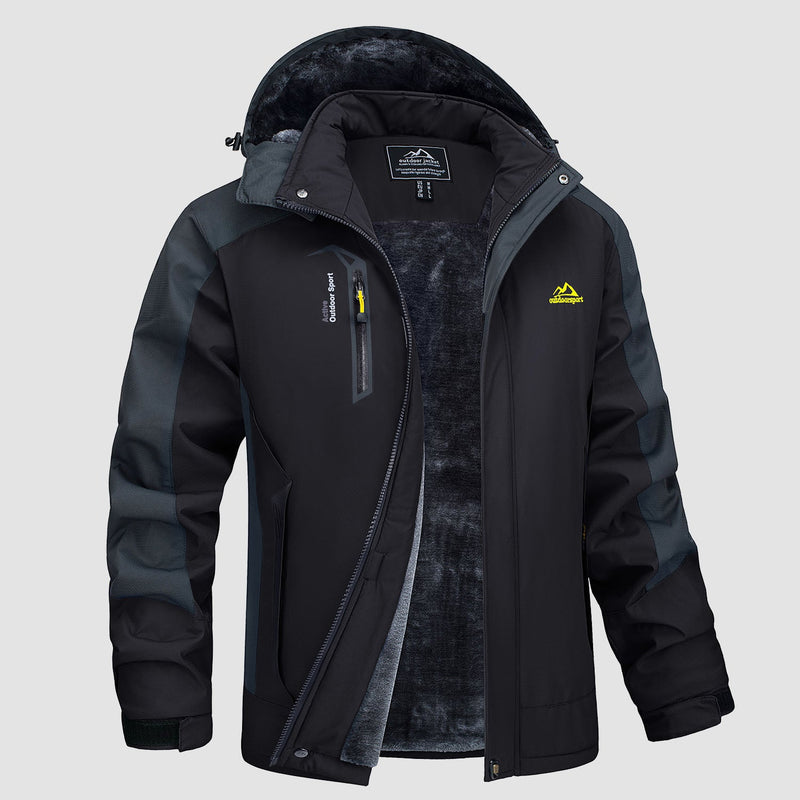 Men's Water Resistant Ski Jacket - Fleece Lined Parka with Pockets
