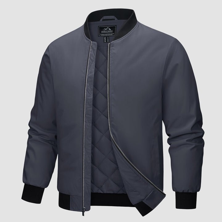 Men's Winter Bomber Jacket, Quilted & Windproof Zip-Up Coa