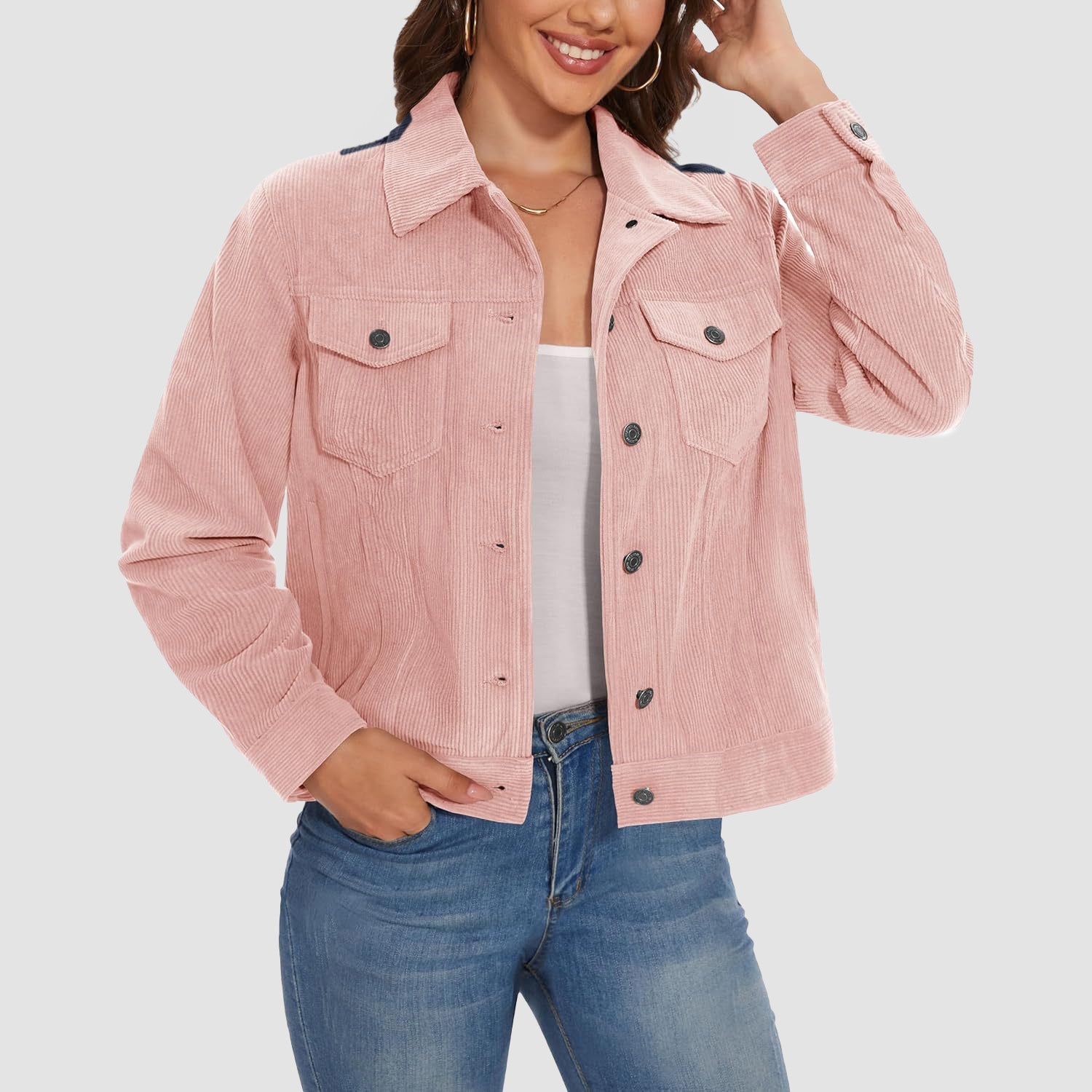 Women's Casual Corduroy Shacket Jacket