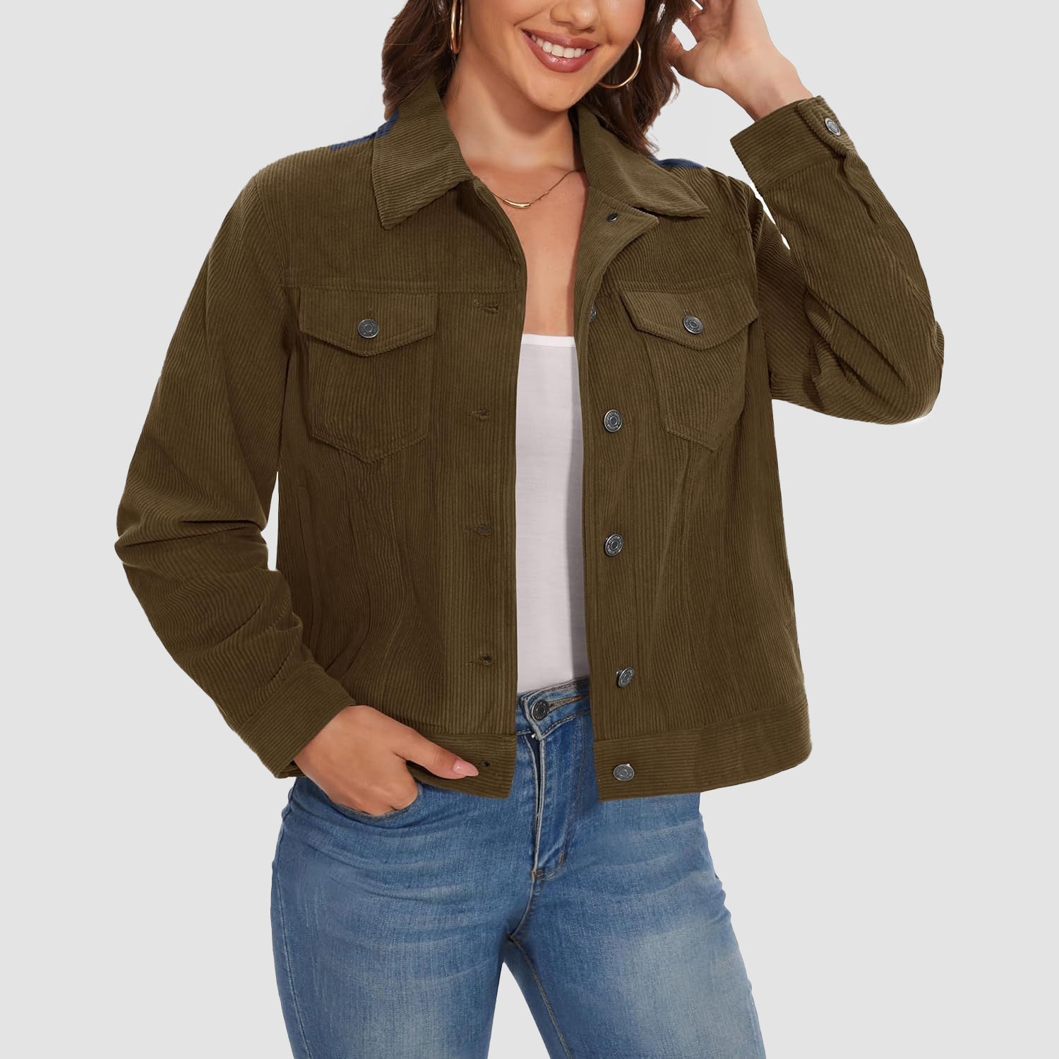 Women's Casual Corduroy Shacket Jacket