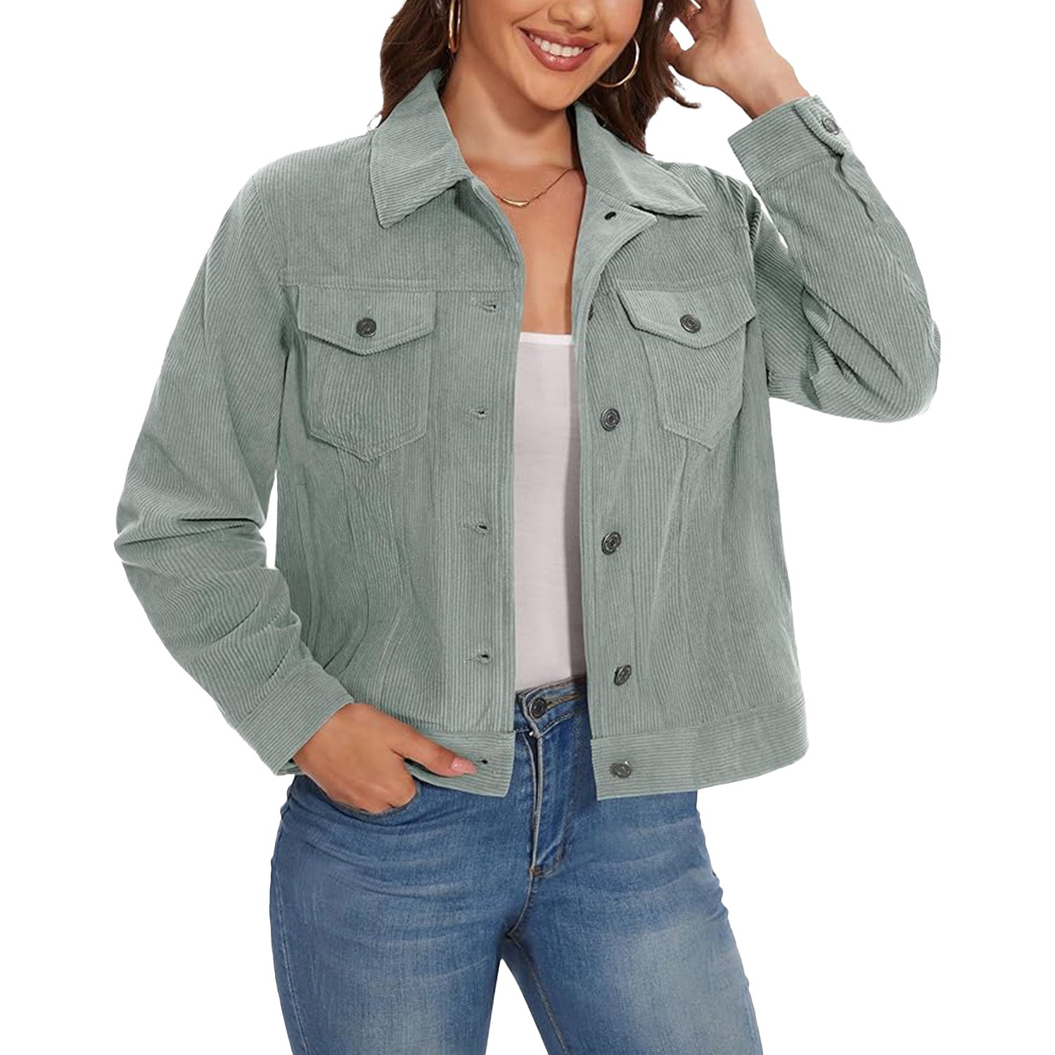 Women's Casual Corduroy Shacket Jacket
